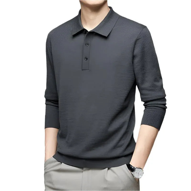 Men's Fine Knitted Long Sleeve Wool Polo Shirt