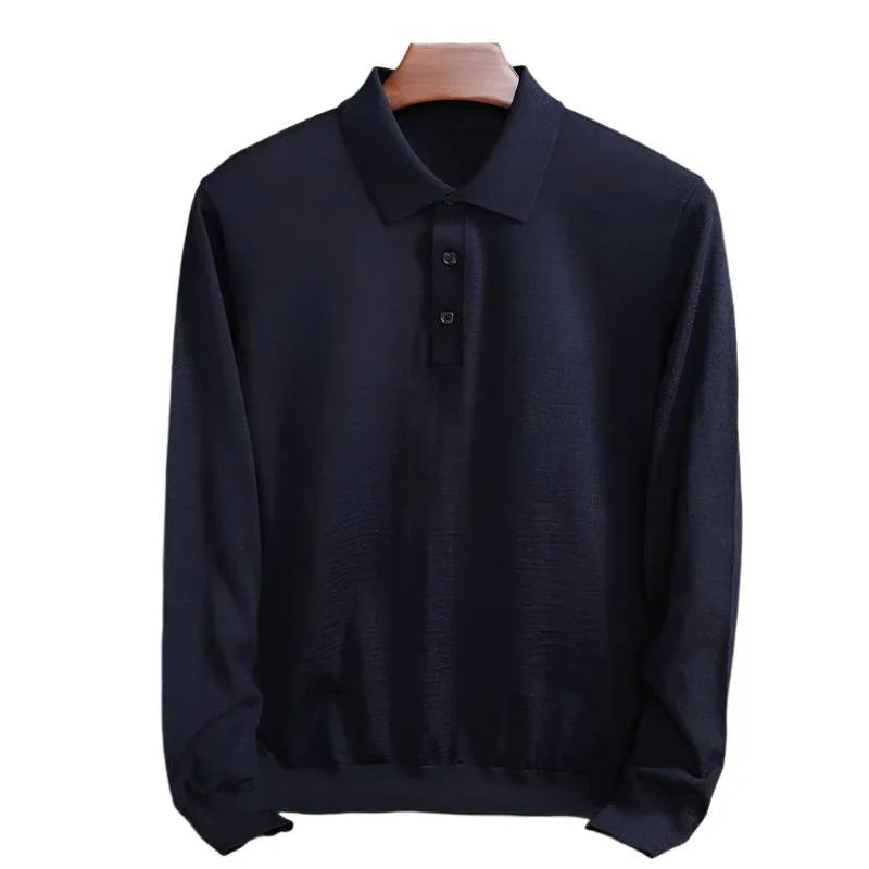 Men's Fine Knitted Long Sleeve Wool Polo Shirt
