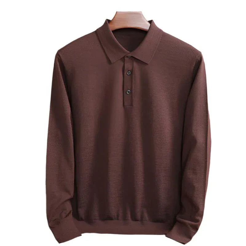 Men's Fine Knitted Long Sleeve Wool Polo Shirt