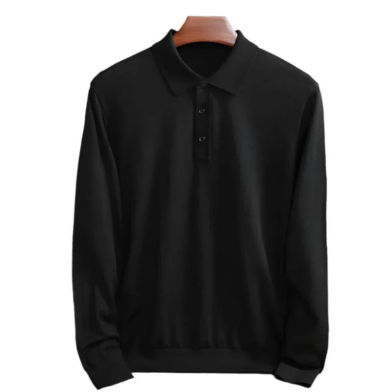 Men's Fine Knitted Long Sleeve Wool Polo Shirt