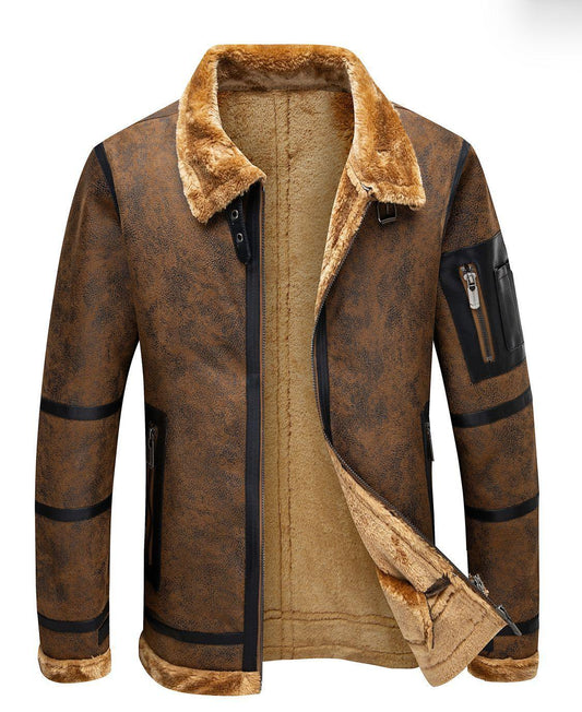 Herren Winterjacke aus dickem Wildleder mit Fleece-Futter