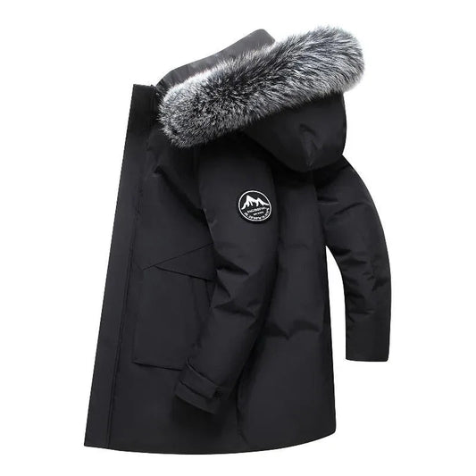 Herren Kapuzen-Daunenjacke, mittellang, warm, kälteresistent, Winter