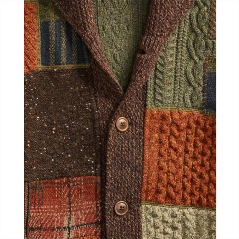 Herren Patchwork Farbblock Pullover Lässiger Cardigan Mantel