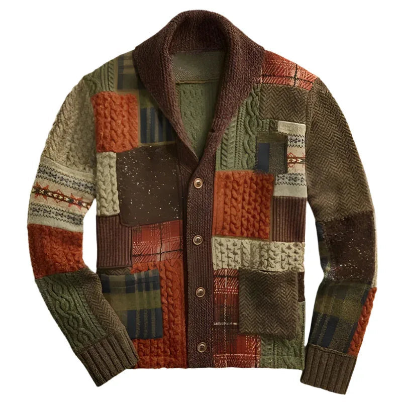 Herren Patchwork Farbblock Pullover Lässiger Cardigan Mantel