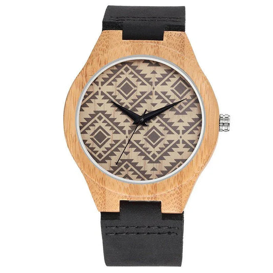 Herren schmale modische Holzuhr mit Lederarmband