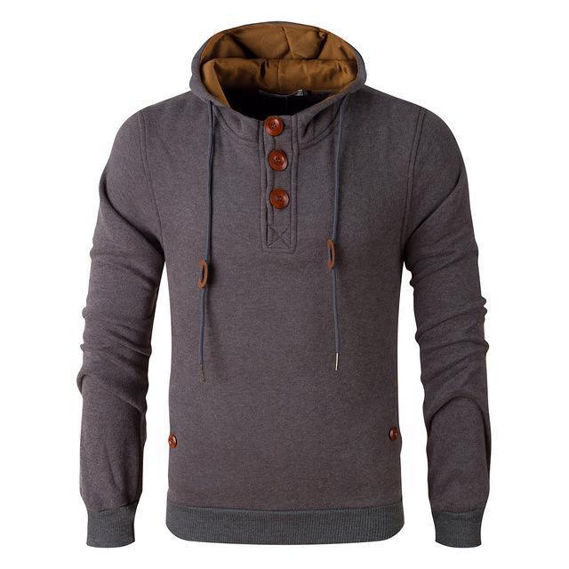 Herren Slim Fit Kapuzenpullover mit Holzknöpfen und Fleece-Futter