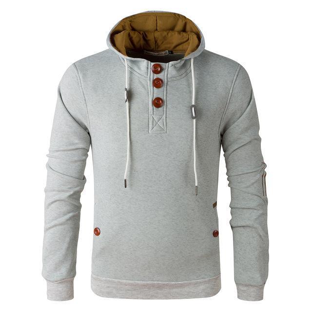 Herren Slim Fit Kapuzenpullover mit Holzknöpfen und Fleece-Futter