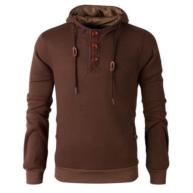 Herren Slim Fit Kapuzenpullover mit Holzknöpfen und Fleece-Futter