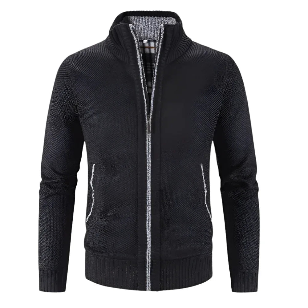 Herren Cardigan-Pullover mit Stehkragen in Unifarbe