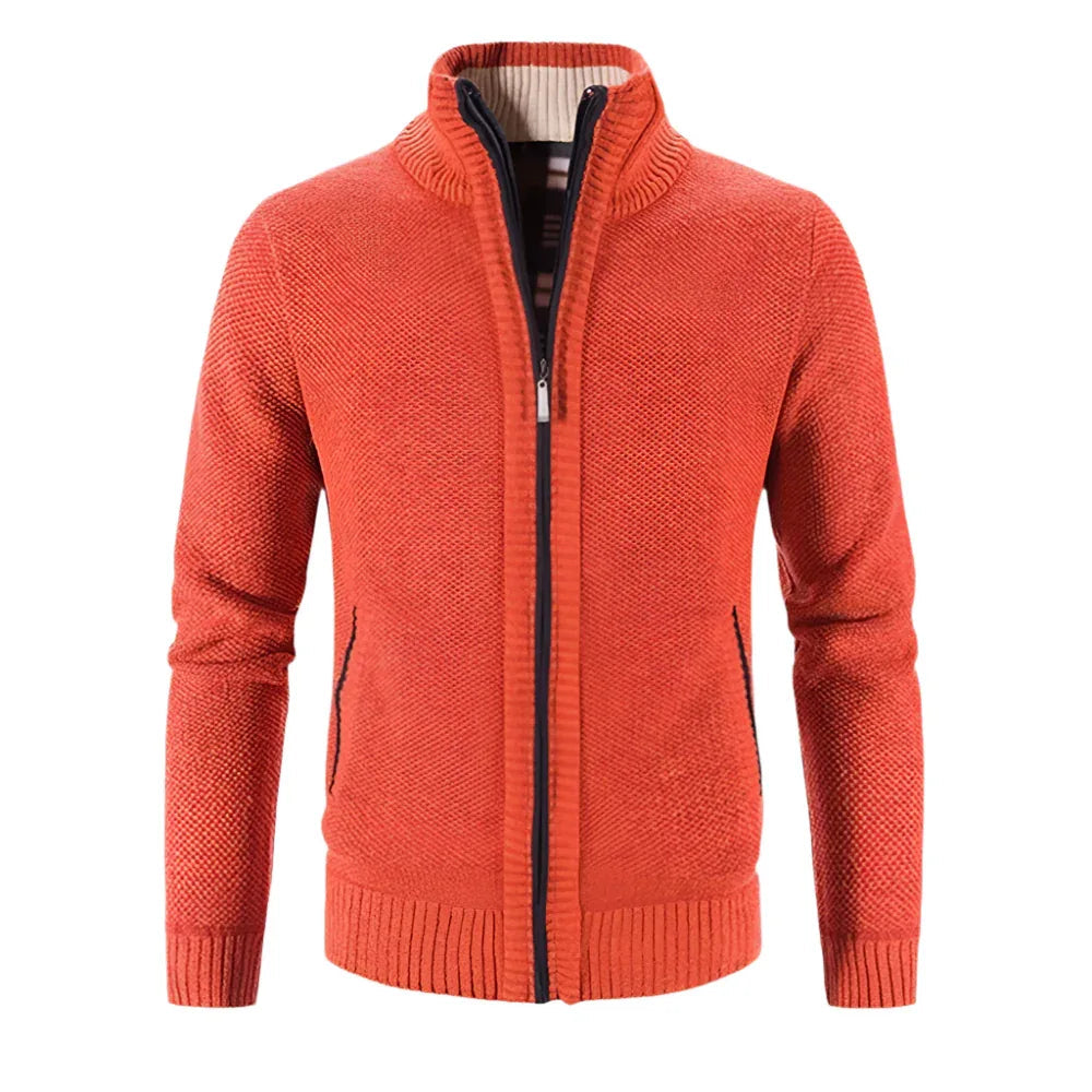 Herren Cardigan-Pullover mit Stehkragen in Unifarbe