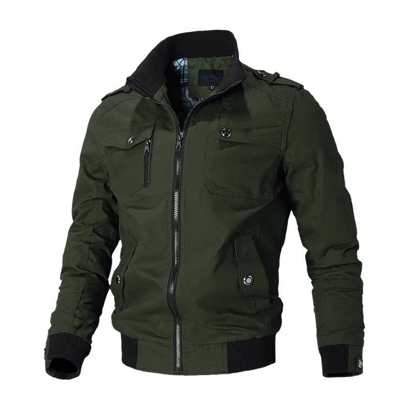 Herrenjacke mit Reißverschluss, einfarbig, mehrere Taschen