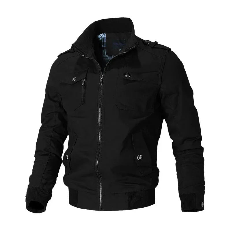 Herrenjacke mit Reißverschluss, einfarbig, mehrere Taschen
