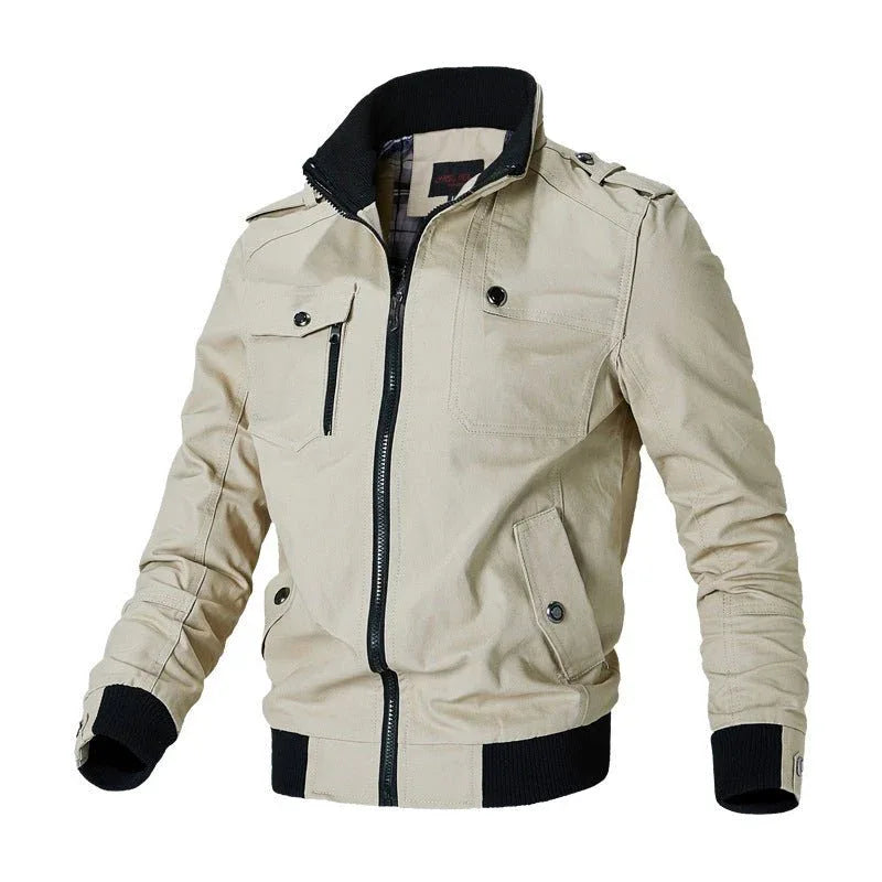 Herrenjacke mit Reißverschluss, einfarbig, mehrere Taschen