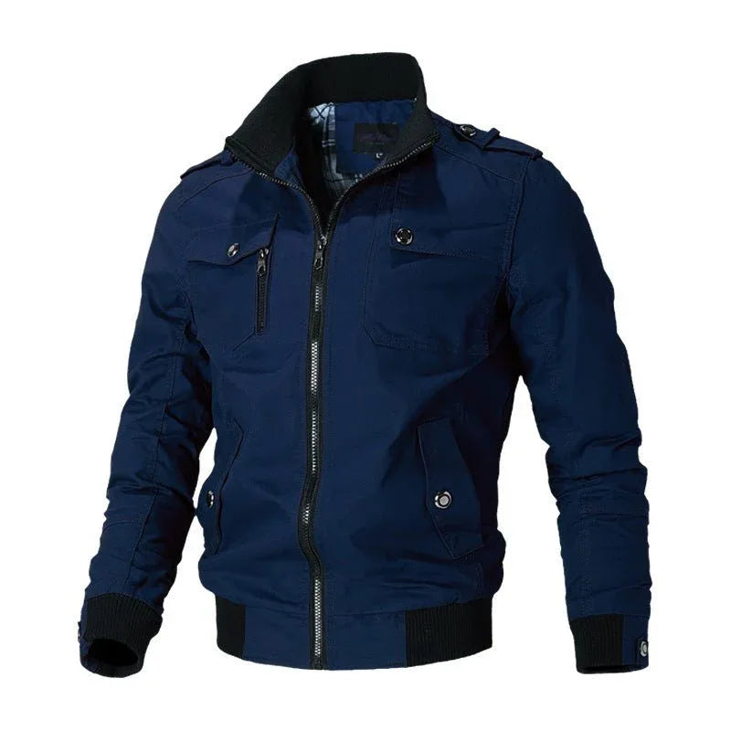 Herrenjacke mit Reißverschluss, einfarbig, mehrere Taschen