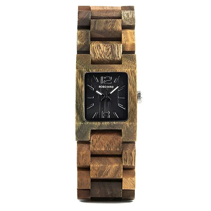 Herrenuhr mit quadratischem Zifferblatt aus Holz