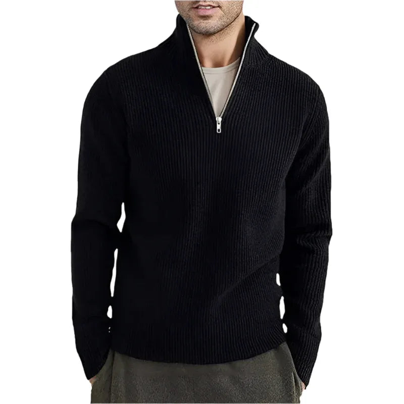 Herren dicker warmer Pullover mit Reißverschlusskragen