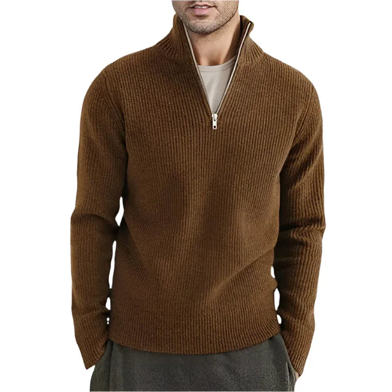 Herren dicker warmer Pullover mit Reißverschlusskragen