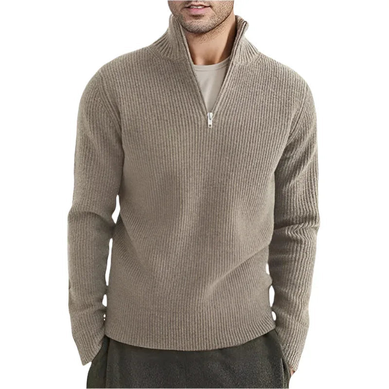 Herren dicker warmer Pullover mit Reißverschlusskragen