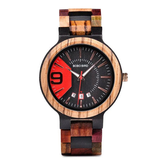 Herrenarmbanduhr aus Holz mit Quarzwerk und Kalenderfunktion