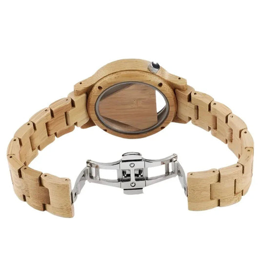 Herrenarmbanduhr mit dreieckigem Zifferblatt aus Holz