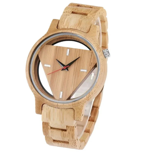 Herrenarmbanduhr mit dreieckigem Zifferblatt aus Holz