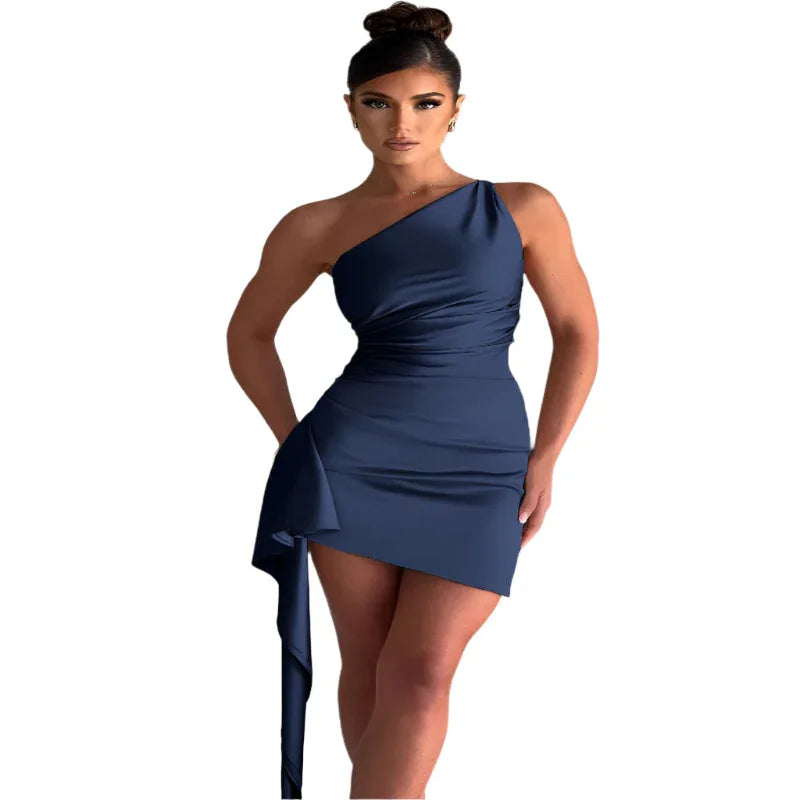 One-Shoulder Sleeveless Mini Dress Sexy Slim Backless Party Wedding Dresses Women's Clothing
