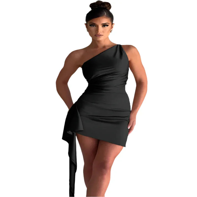 One-Shoulder Sleeveless Mini Dress Sexy Slim Backless Party Wedding Dresses Women's Clothing