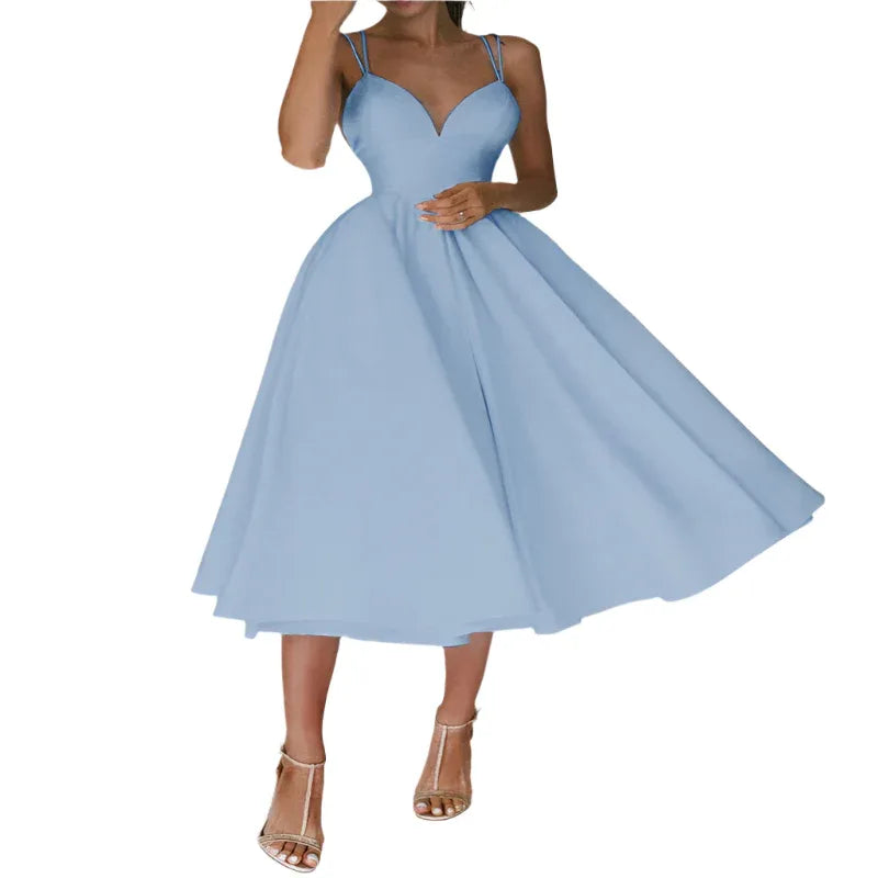 Sexy V-Ausschnitt Trägerkleid Sommer Mode A-Linie Langes Kleid für Damen