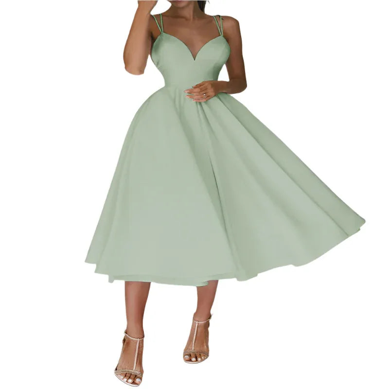 Sexy V-Ausschnitt Trägerkleid Sommer Mode A-Linie Langes Kleid für Damen