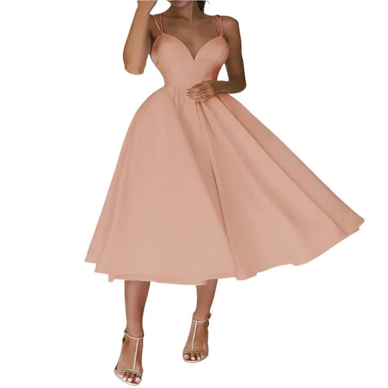 Sexy V-Ausschnitt Trägerkleid Sommer Mode A-Linie Langes Kleid für Damen