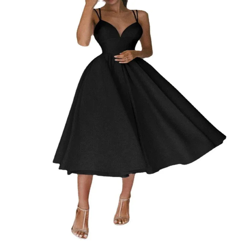 Sexy V-Ausschnitt Trägerkleid Sommer Mode A-Linie Langes Kleid für Damen