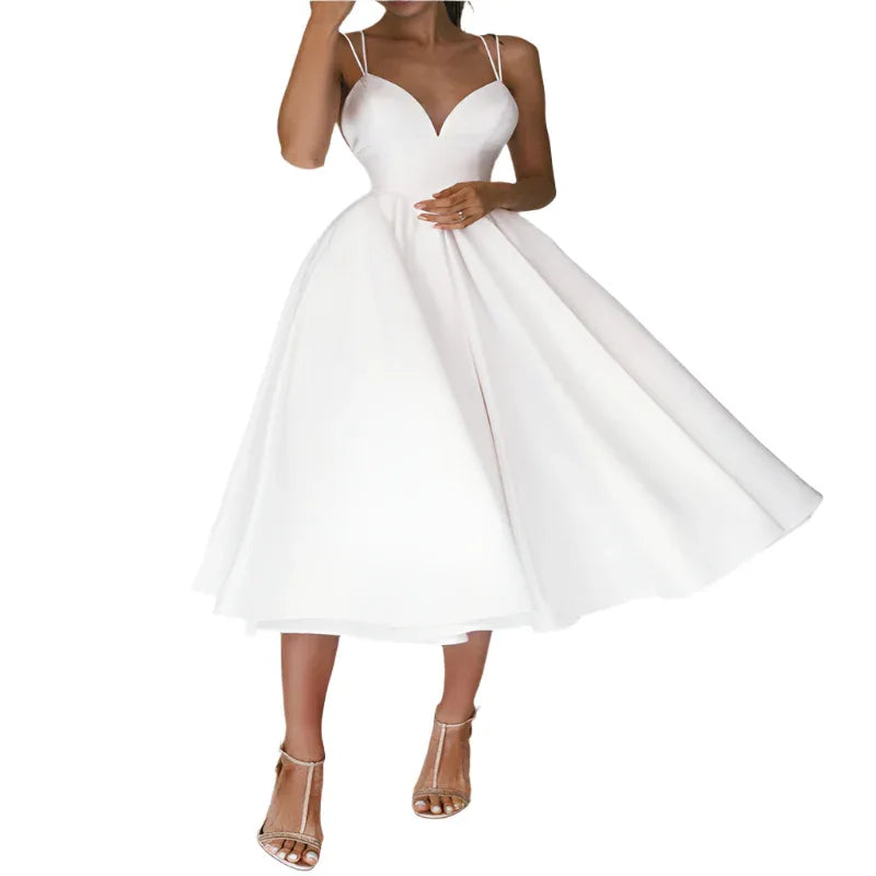 Sexy V-Ausschnitt Trägerkleid Sommer Mode A-Linie Langes Kleid für Damen