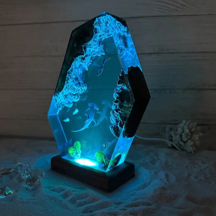 Kleine hölzerne Hammerhai Nacht-Nachttischlampe Ornament Dekoration