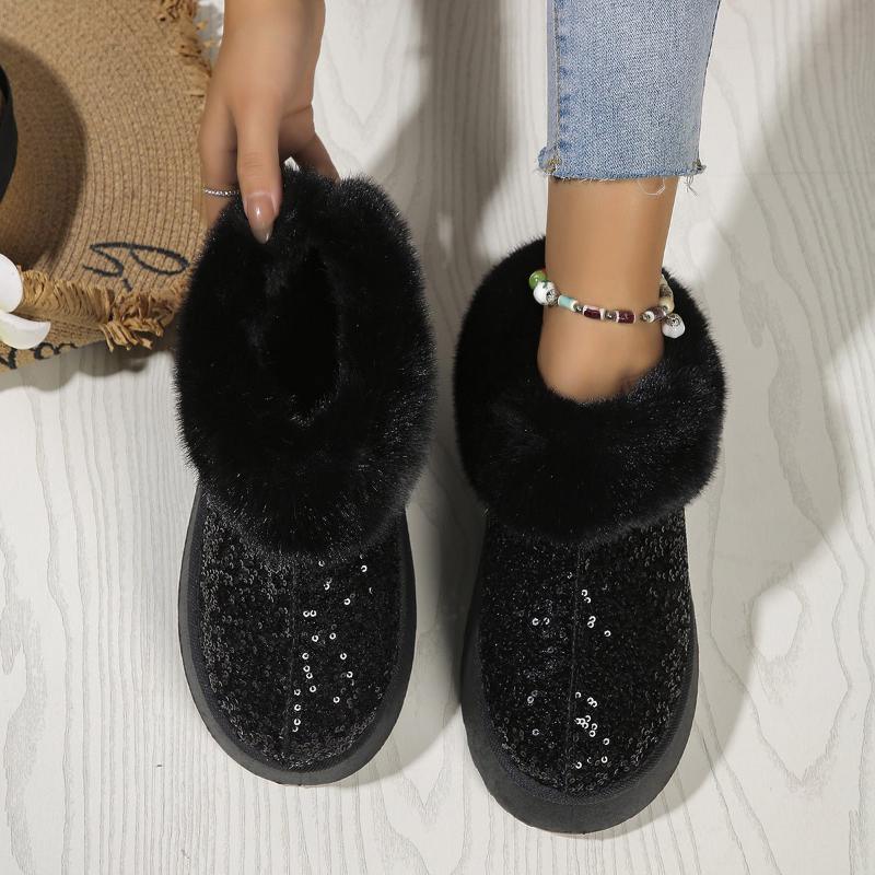 Glitzernde Indoor-Outdoor Lässige Warme Bequeme Dicksohlige Plüschhausschuhe für Damen