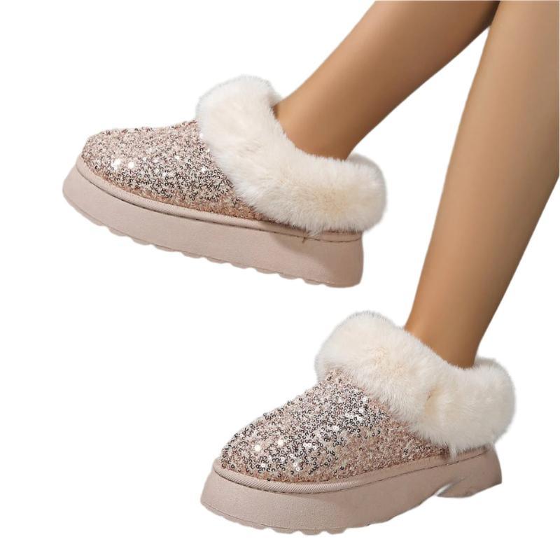 Glitzernde Indoor-Outdoor Lässige Warme Bequeme Dicksohlige Plüschhausschuhe für Damen