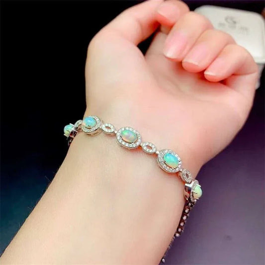 Damenarmbänder aus 925er Sterlingsilber mit eingelegten natürlichen Opal-Edelsteinen