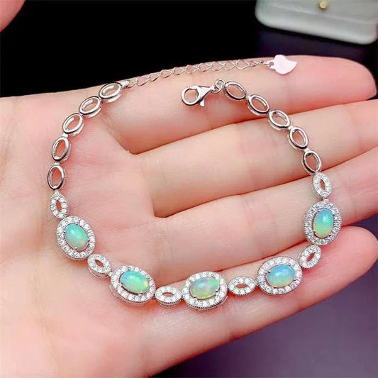 Damenarmbänder aus 925er Sterlingsilber mit eingelegten natürlichen Opal-Edelsteinen