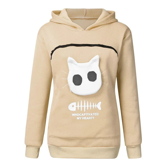 Damen-Sweatshirt mit Katzen-Haustier-Taschen-Design, Langarm-Hoodie