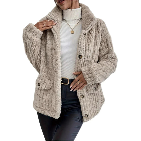 Damen doppelseitige Samtknopf Strickjacke Freizeitjacke