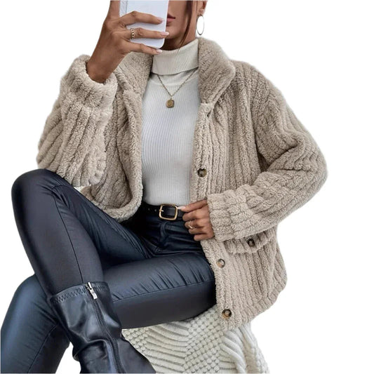 Damen doppelseitige Samtknopf Strickjacke Freizeitjacke