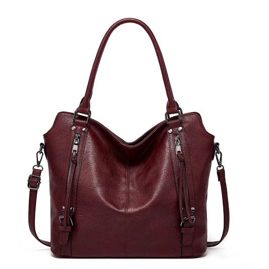 Elegante Damenhandtasche aus PU-Leder mit doppeltem Reißverschluss und Schulterriemen