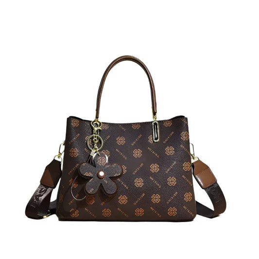 Damenhandtasche aus PU-Leder mit Blumenanhänger und abnehmbarem Schulterriemen