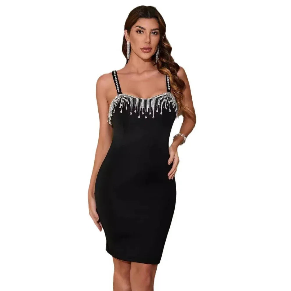 Damen Sexy Kleid Damen Party Nacht Geburtstag Fransen Schlitz Ärmelloses Elegantes Kleid