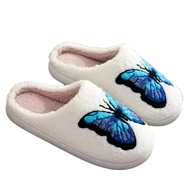 Damen Weiche Warme Indoor Hausschuhe aus Baumwolle mit gesticktem Schmetterling