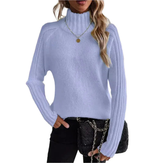 Suéteres de cuello alto de manga larga de color liso para mujer