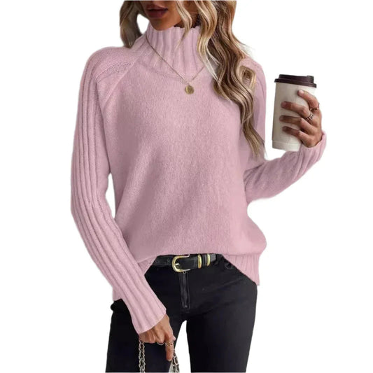 Suéteres de cuello alto de manga larga de color liso para mujer