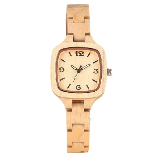 Damen-Armbanduhr aus quadratischem Bambusholz