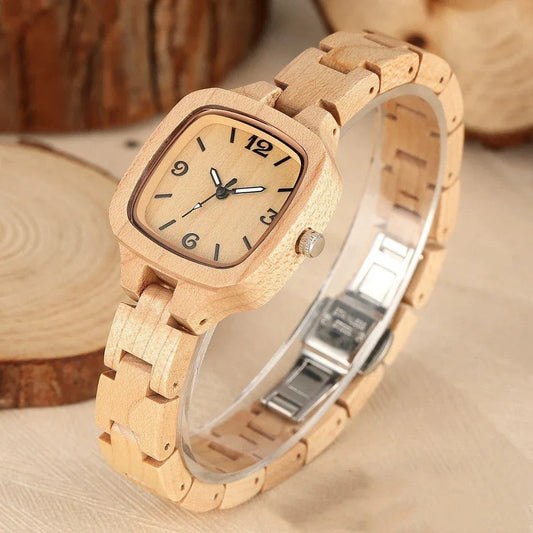 Damen-Armbanduhr aus quadratischem Bambusholz