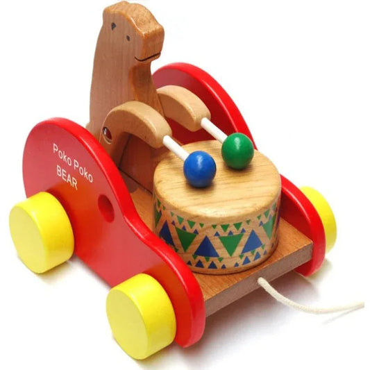 Hölzerne kleine Bär Klopftrommel Frühes Lernspielzeug