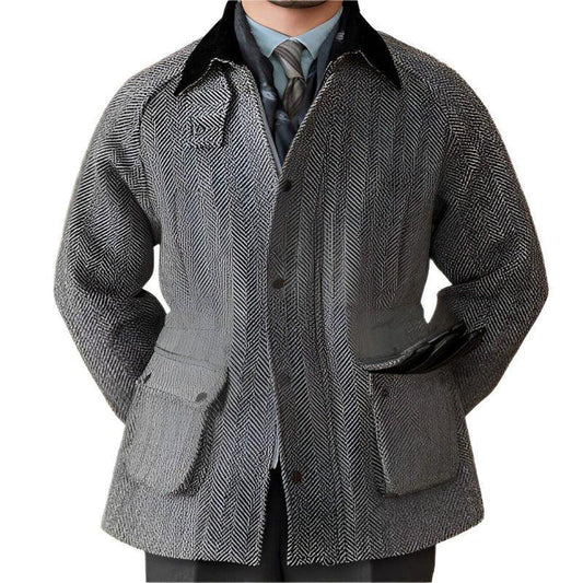 Woll-Fischgrätmuster Schwere Retro Warme Jacke